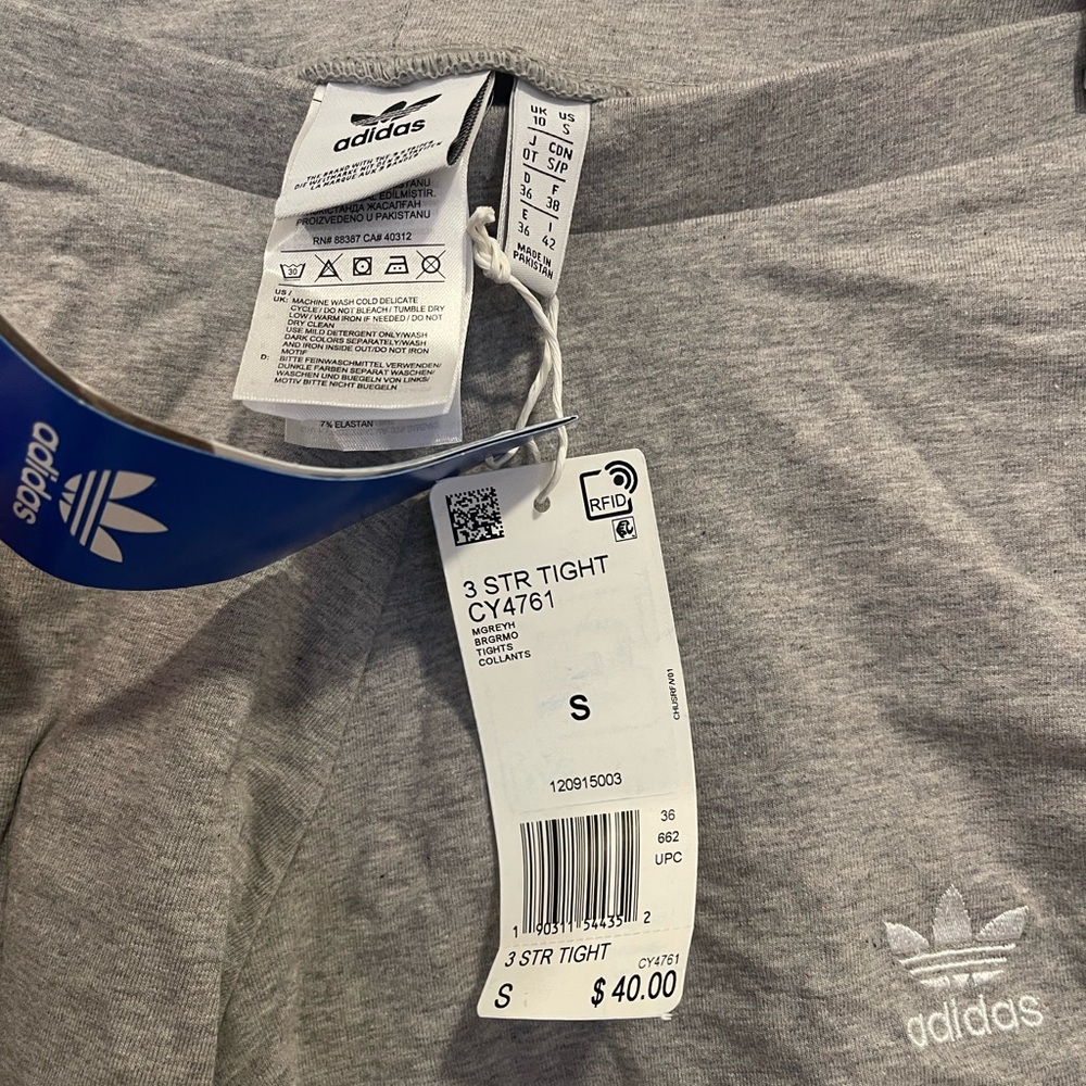 NWT ADIDAS Women's Essentials 3-stripe leggings in grey heather/white, S - Picture 7 of 7